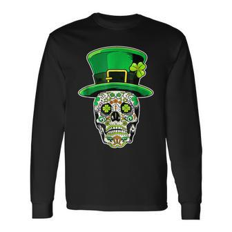 Sugar Skull Happy St Patricks Day Of Dead Long Sleeve T-Shirt - Seseable