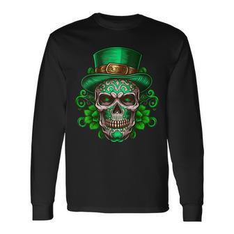 Sugar Skull Saint Patricks Day Of Dead Skull Long Sleeve T-Shirt T-Shirt | Mazezy
