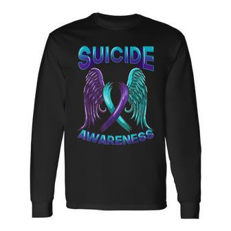 Suicide Awareness Wings And Ribbon Suicide Prevention Long Sleeve T-Shirt T-Shirt | Mazezy