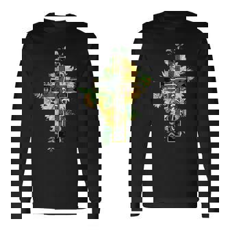 Sunflower Faith Cross Christian Religious Long Sleeve T-Shirt T-Shirt | Mazezy