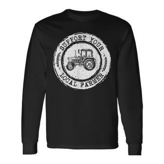Support Your Local Farmer Letter Print Tractors Farming Long Sleeve T-Shirt - Seseable