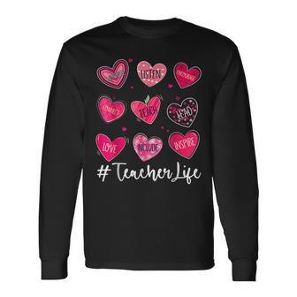 Sweet Hearts Teach Love Inspire Valentines Day Teacher Life Long Sleeve T-Shirt - Seseable