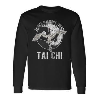 Tai Chi Crane Chinese Martial Arts Yin Yang Retro Vintage Long Sleeve T-Shirt - Seseable