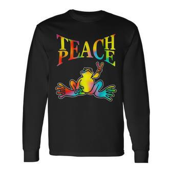Teach Peace Frog Hippie Vintage Peace Sign Long Sleeve T-Shirt - Seseable