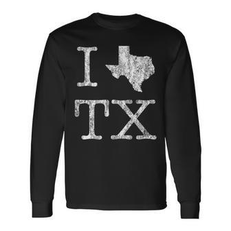 Texas Vintage I Love Heart Tx Texas Long Sleeve T-Shirt - Seseable