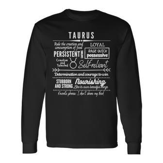 Text Taurus Zodiac Signs Traits Long Sleeve T-Shirt T-Shirt | Mazezy