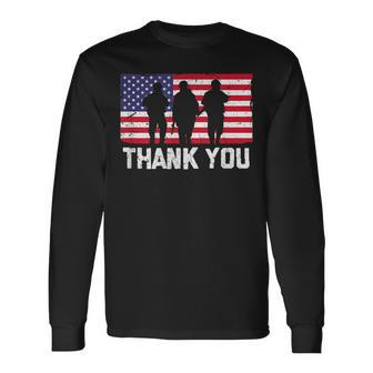 Thank You American Flag Military Heroes Veteran Day Design Men Women Long Sleeve T-shirt Graphic Print Unisex - Seseable