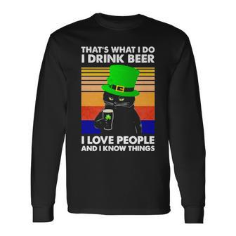 That’S What I Do I Drink Beer Black Cat St Patrick’S Day Vintage Long Sleeve T-Shirt T-Shirt | Mazezy