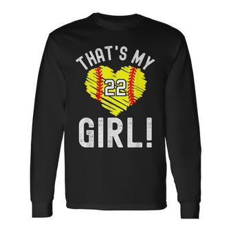 Thats My Girl Vintage Number 22 Heart Softball Mom Dad Long Sleeve T-Shirt - Seseable