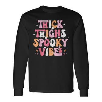 Thick Thighs Spooky Vibes Halloween Ghost Groovy Retro V2 Men Women Long Sleeve T-Shirt T-shirt Graphic Print - Thegiftio UK