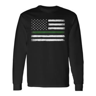 Thin Green Line Flag Military Vintage Patriotic Long Sleeve T-Shirt - Seseable