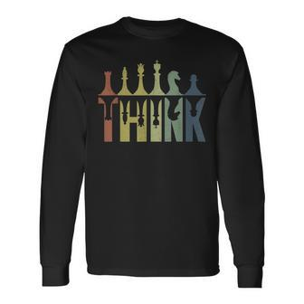 Think Retro Vintage Chess Pieces Player Chess Coach Long Sleeve T-Shirt - Seseable