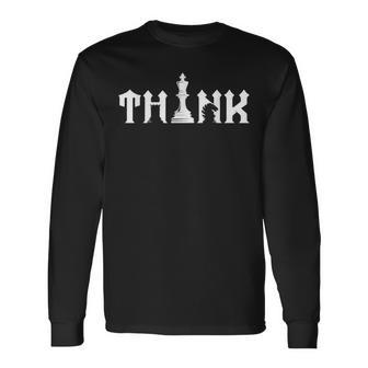 Think Retro Vintage Chess Pieces Player Chess Lover Long Sleeve T-Shirt - Seseable