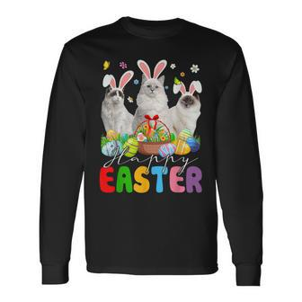 Three Bunny Ragdoll Cats & Easter Egg Basket Easter Day Long Sleeve T-Shirt T-Shirt | Mazezy