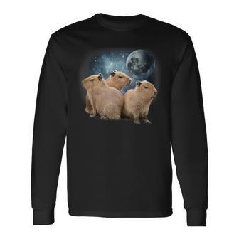 Three Capybaras And Moon Capybara Humor Parody Long Sleeve T-Shirt | Mazezy