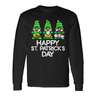 Three Gnome St Patricks Day Irish Shamrock Leprechaun Long Sleeve T-Shirt - Seseable