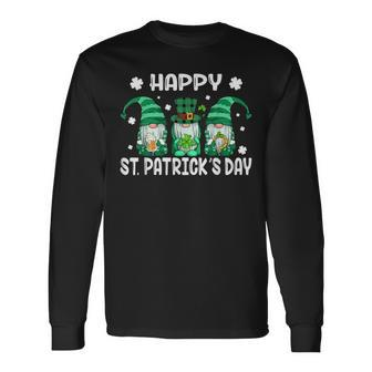 Three Gnomes Holding Shamrock Leopard Plaid St Patricks Day Long Sleeve T-Shirt