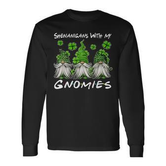 Three Gnomes Shamrock Clover Leopard Bleached St Patrick Day V2 Long Sleeve T-Shirt - Seseable