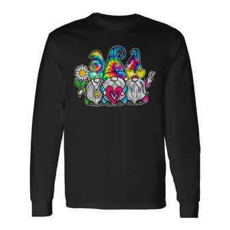 Three Hippie Gnomes Groovy Retro Tie Dye Peace Love Gnomies Long Sleeve T-Shirt T-Shirt | Mazezy
