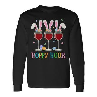 Three Wine Glasses Easter Drinking Bunny Ears Drink Up Long Sleeve T-Shirt T-Shirt | Mazezy