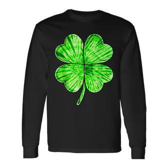 Tie Dye Shamrock Lucky Four Leaf Clover St Patricks Day Long Sleeve T-Shirt - Seseable