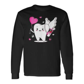 Tooth Holding Heart Dental Life Dentist Cute Valentines Day Long Sleeve T-Shirt - Seseable
