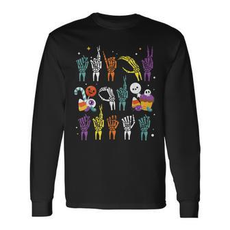 Trick Or Treat Asl Hands American Sign Language Halloween Men Women Long Sleeve T-Shirt T-shirt Graphic Print - Thegiftio UK