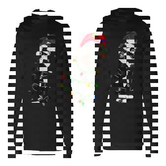 Tuxedo Cat Meow Santa Tuxie Christmas Tree Lights Cat Catmas Long Sleeve T-Shirt - Thegiftio