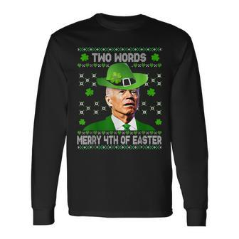 Two Words Merry 4Th Of Easter St Patricks Day Biden Confused Long Sleeve T-Shirt - Seseable