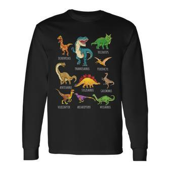 Types Of Dinosaurs Graphics Dino Identification Long Sleeve T-Shirt | Mazezy