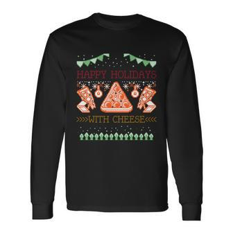 Ugly Christmas Sweater Burger Happy Holidays With Cheese V14 Long Sleeve T-Shirt - Monsterry