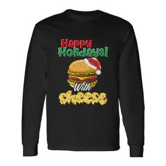 Ugly Christmas Sweater Burger Happy Holidays With Cheese V5 Long Sleeve T-Shirt - Monsterry