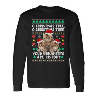 Ugly Sweater Cats Christmas Music Ornaments Kitten Lovers Men Women Long Sleeve T-shirt Graphic Print Unisex - Seseable