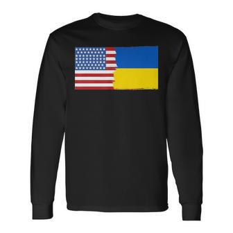 Ukrainian American Half Ukraine Half America Flag Long Sleeve T-Shirt - Seseable