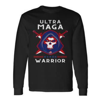 Ultra Maga Warrior Dad Anti Biden Us Flag Pro Trump Long Sleeve T-Shirt T-Shirt | Mazezy
