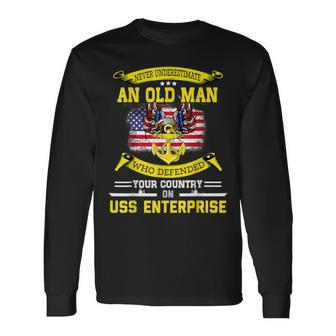 Never Underestimate Old Man Defended On Uss Aircraft Long Sleeve T-Shirt - Seseable