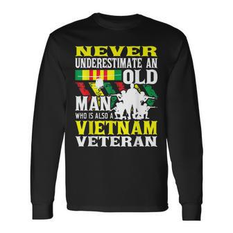 Never Underestimate An Old Man Patriotic Vietnam Veteran Long Sleeve T-Shirt - Seseable