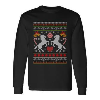 Unicorn With Xmas Decorations Ugly Christmas Sweater Long Sleeve T-Shirt - Monsterry UK