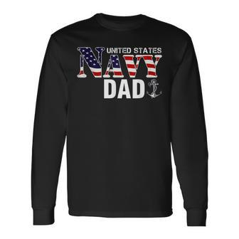 United States Vintage Navy With American Flag For Dad Long Sleeve T-Shirt - Seseable
