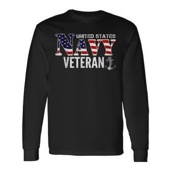United States Vintage Navy With American Flag For Veteran Long Sleeve T-Shirt - Seseable
