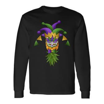 Upside Down Pineapple Mask Mardi Gras Festival Costume Long Sleeve T-Shirt - Seseable