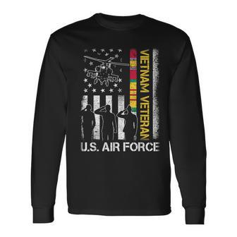 Us Air Force Vietnam Veteran With American Flag Long Sleeve T-Shirt - Seseable
