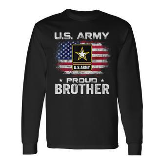 US Army Proud Brother With American Flag Gift Veteran Day Men Women Long Sleeve T-shirt Graphic Print Unisex - Seseable