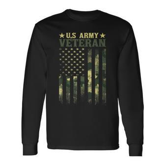 Us Army Veteran Patriotic Military Camouflage American Flag Long Sleeve T-Shirt - Seseable