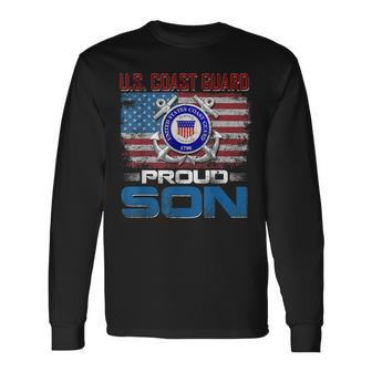 US Coast Guard Proud Son With American Flag Long Sleeve T-Shirt - Seseable