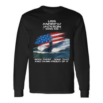 Uss Andrew Jackson Ssbn-619 American Flag Submarine Veteran Long Sleeve T-Shirt - Seseable
