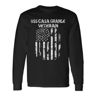Uss Casa Grande Military Veteran Distressed Usa Flag Long Sleeve T-Shirt - Seseable