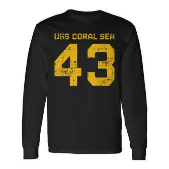 Uss Coral Sea Cv-43 Cva-43 Aircraft Carrier Distressed Style Long Sleeve T-Shirt - Seseable