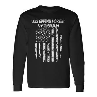 Uss Epping Forest Military Veteran Distressed Usa Flag Long Sleeve T-Shirt - Seseable