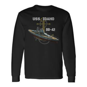 Uss Idaho Bb-42 Battleship Ww2 American Warship Veterans Day Long Sleeve T-Shirt - Seseable